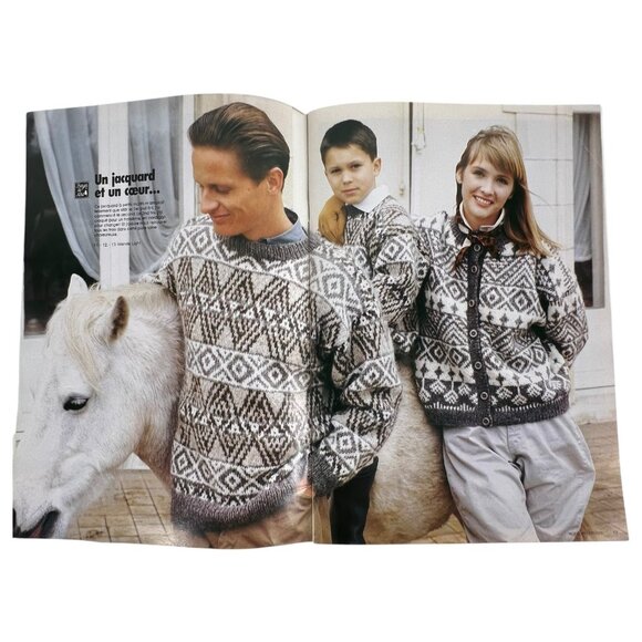 3 Modeles French Knitting Patterns Magazines Booklet Sweaters Women Men English - Picture 8 of 12
